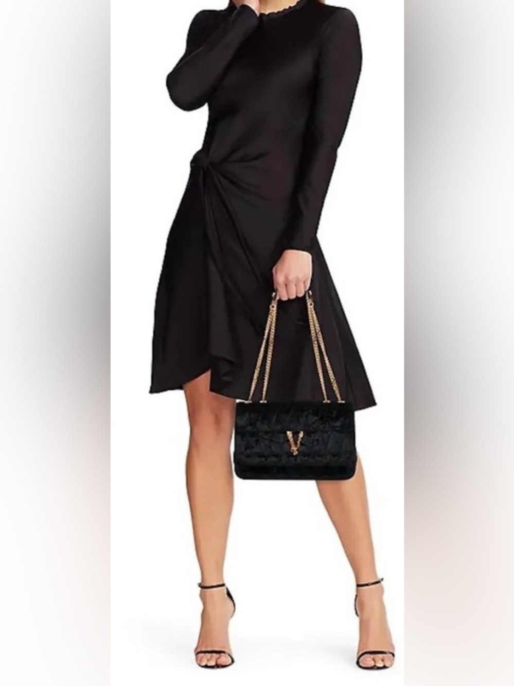 Versace Black Quilted Velvet Shoulder Bag with Gold V and Gold Hardware Chain - Picture 9 of 17
